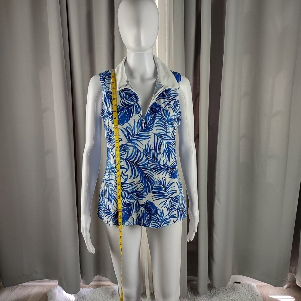 Tommy Bahama Golf Active Sleeveless Polo in Sea Palm Blue & White Size M - Picture 6 of 11